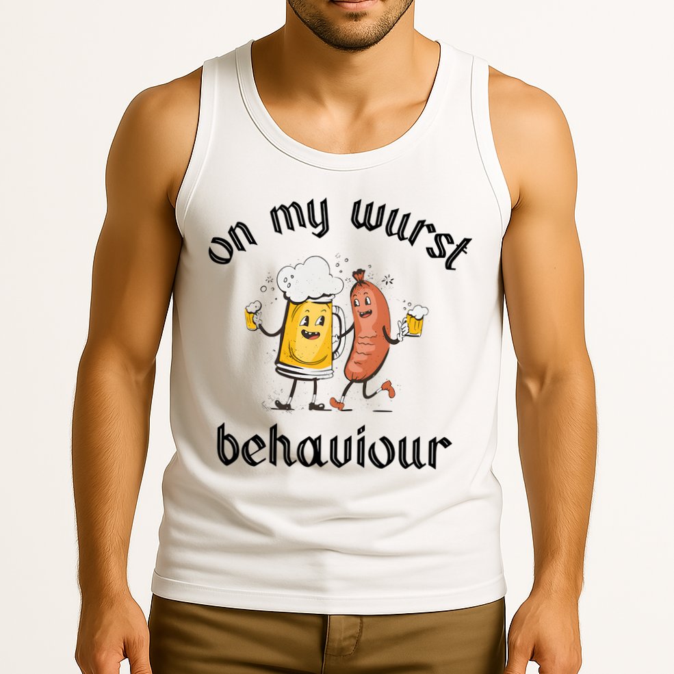 Funny Oktoberfest On My Wurst Behaviour Beer Hot Dog Drinking Team Tank Top