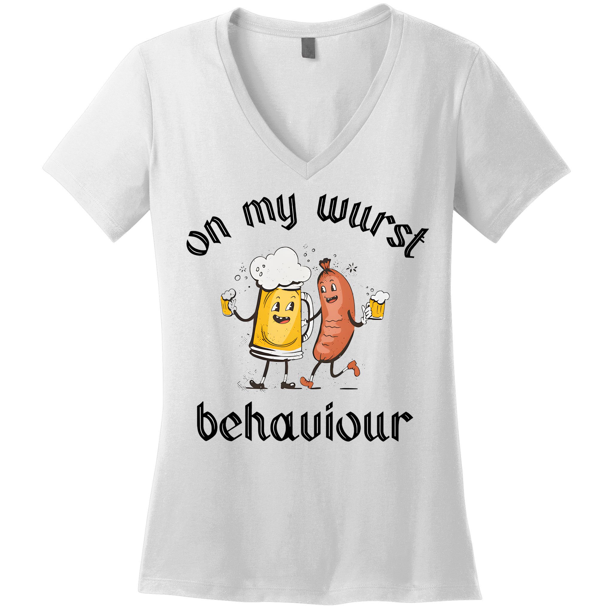 Funny Oktoberfest On My Wurst Behaviour Beer Hot Dog Drinking Team Women's V-Neck T-Shirt