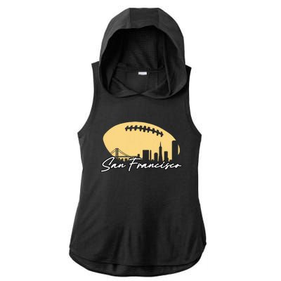 Football Outline Of Your City San Fran Ladies PosiCharge Tri-Blend Wicking Draft Hoodie Tank