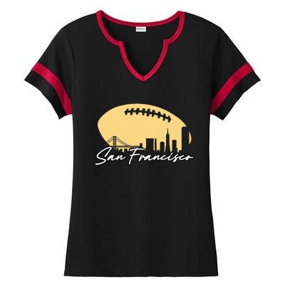 Football Outline Of Your City San Fran Ladies Halftime Notch Neck Tee