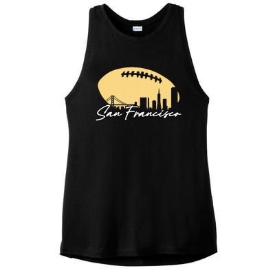 Football Outline Of Your City San Fran Ladies PosiCharge Tri-Blend Wicking Tank