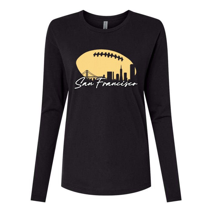 Football Outline Of Your City San Fran Womens Cotton Relaxed Long Sleeve T-Shirt