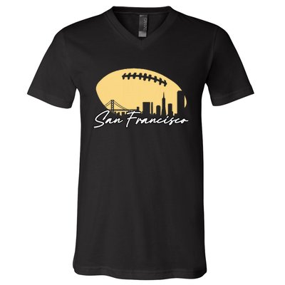 Football Outline Of Your City San Fran V-Neck T-Shirt