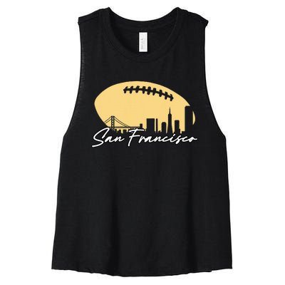 Football Outline Of Your City San Fran Women's Racerback Cropped Tank