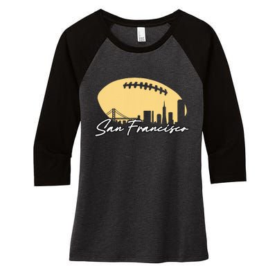 Football Outline Of Your City San Fran Women's Tri-Blend 3/4-Sleeve Raglan Shirt