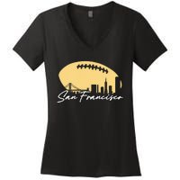 Football Outline Of Your City San Fran Women's V-Neck T-Shirt