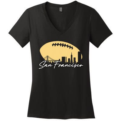 Football Outline Of Your City San Fran Women's V-Neck T-Shirt