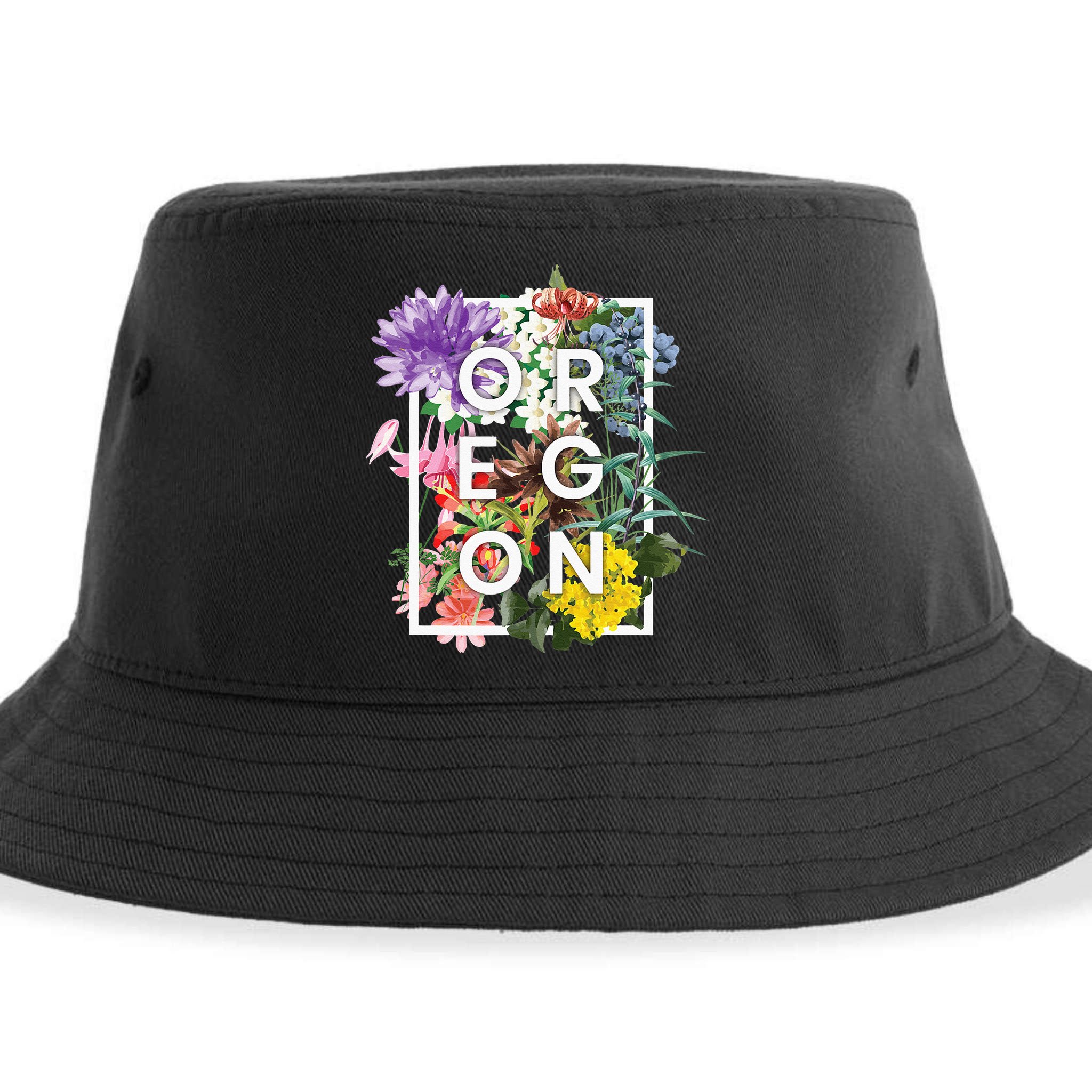 Flowers Of Oregon Word Art Oregonian Pride Sustainable Bucket Hat