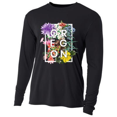 Flowers Of Oregon Word Art Oregonian Pride Cooling Performance Long Sleeve Crew