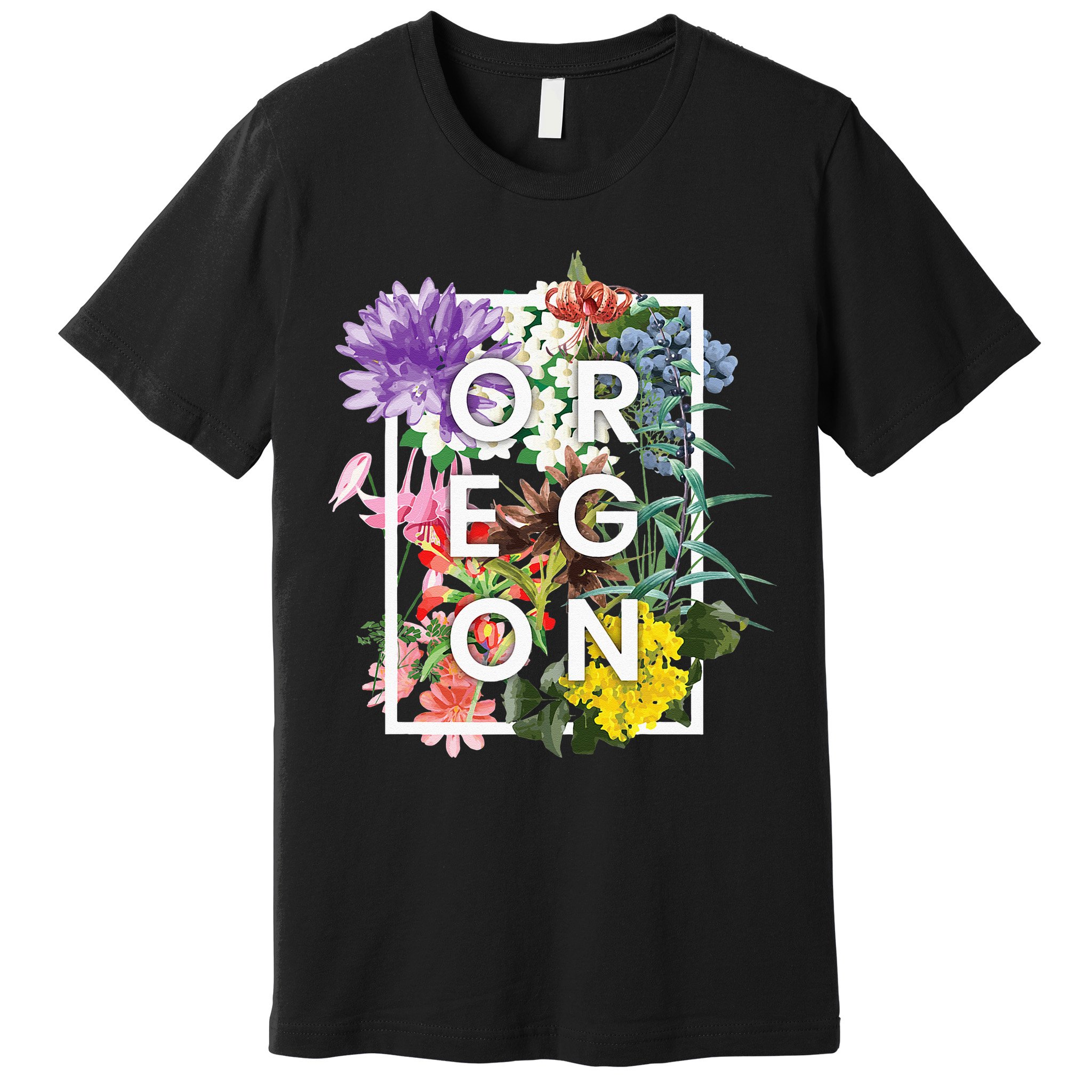 Flowers Of Oregon Word Art Oregonian Pride Premium T-Shirt