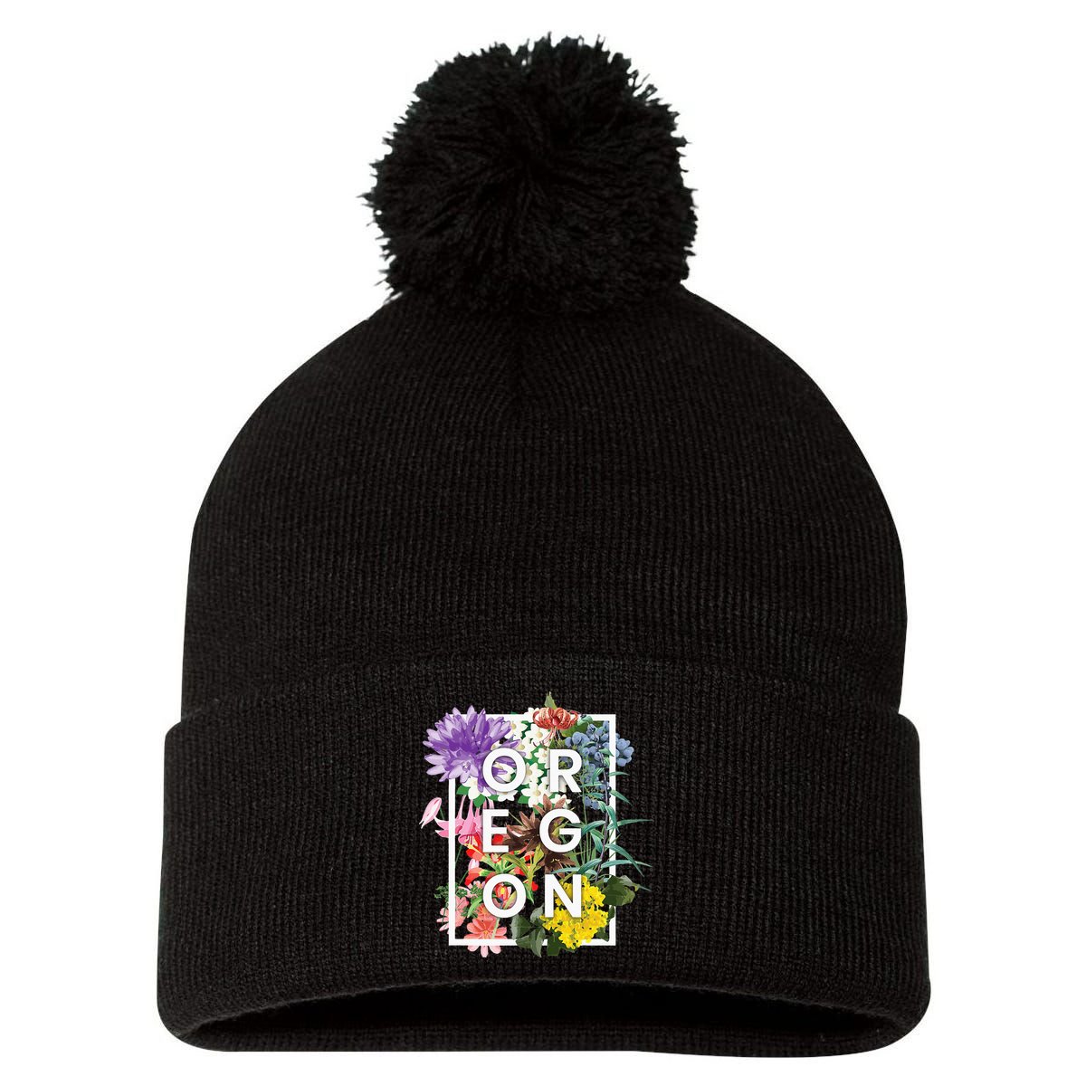 Flowers Of Oregon Word Art Oregonian Pride Pom Pom 12in Knit Beanie