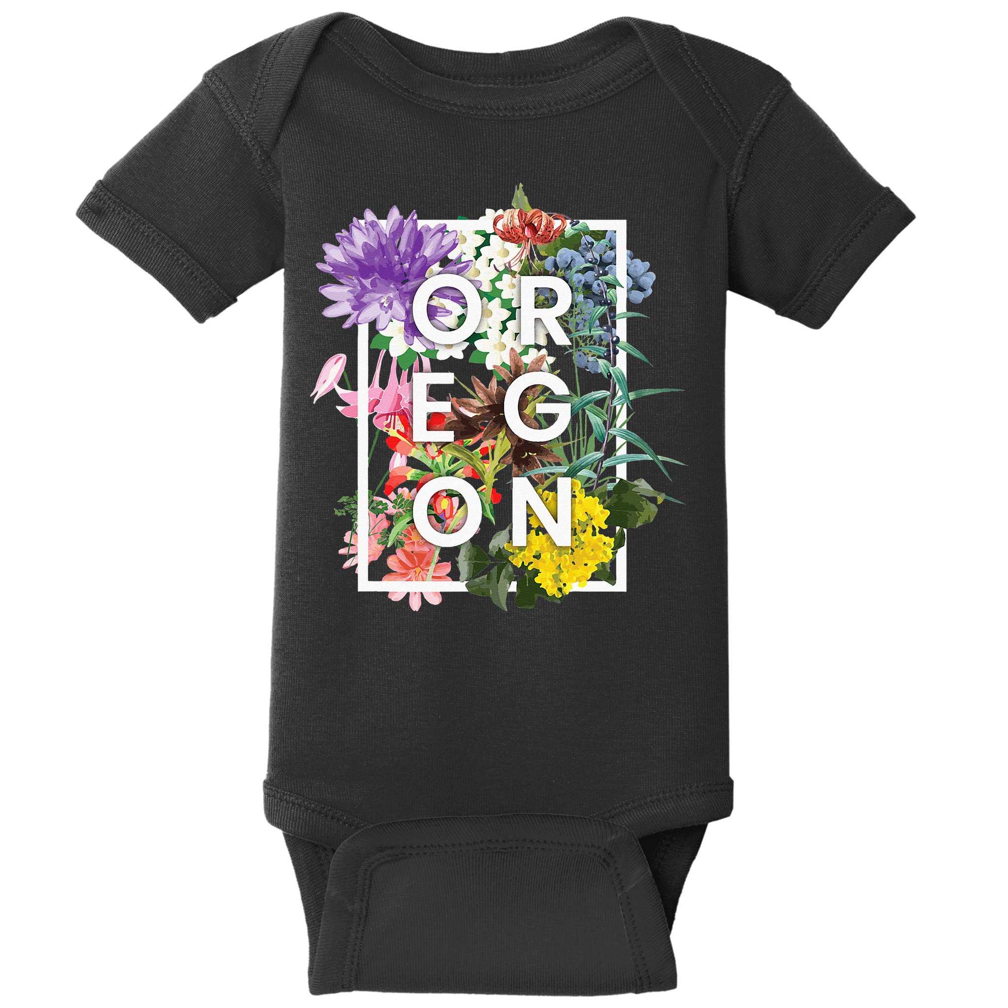 Flowers Of Oregon Word Art Oregonian Pride Baby Bodysuit