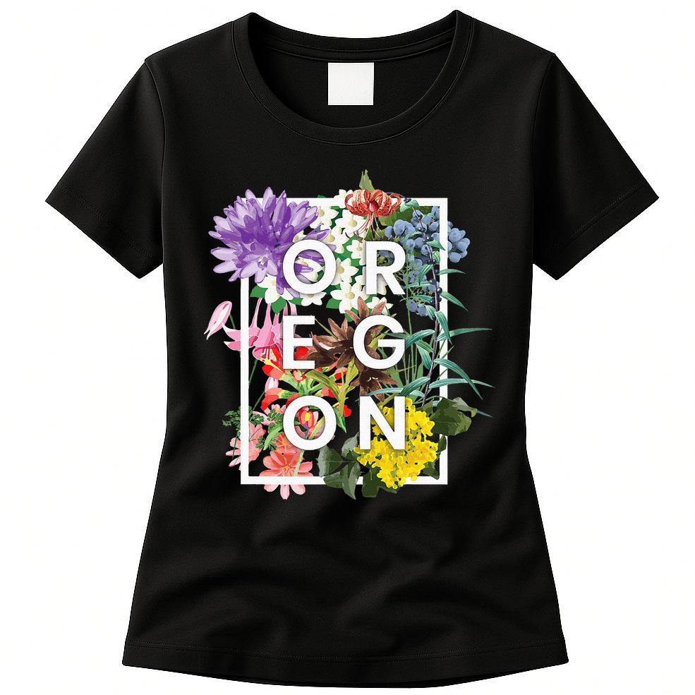 Flowers Of Oregon Word Art Oregonian Pride Womens T-Shirt