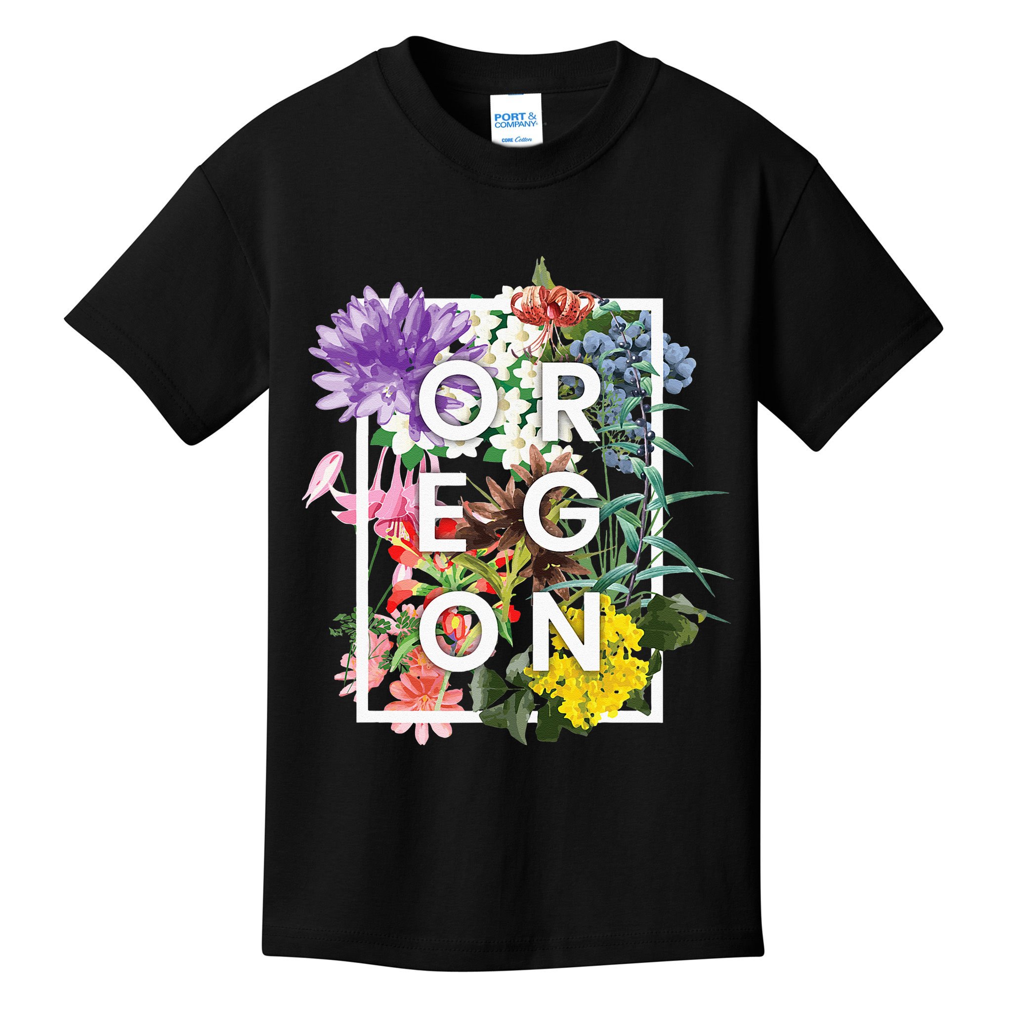 Flowers Of Oregon Word Art Oregonian Pride Kids T-Shirt