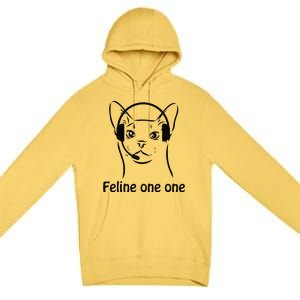 Feline One One Funny 911 Dispatcher Cat Lover Saying Premium Pullover Hoodie