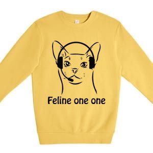 Feline One One Funny 911 Dispatcher Cat Lover Saying Premium Crewneck Sweatshirt