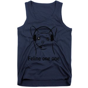 Feline One One Funny 911 Dispatcher Cat Lover Saying Tank Top