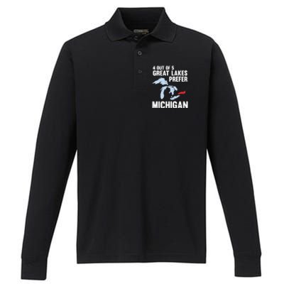 Four Out of Five Great Lakes Prefer Michigan Tee Performance Long Sleeve Polo