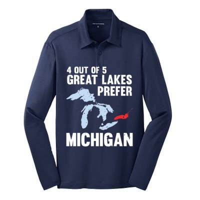 Four Out of Five Great Lakes Prefer Michigan Tee Silk Touch Performance Long Sleeve Polo