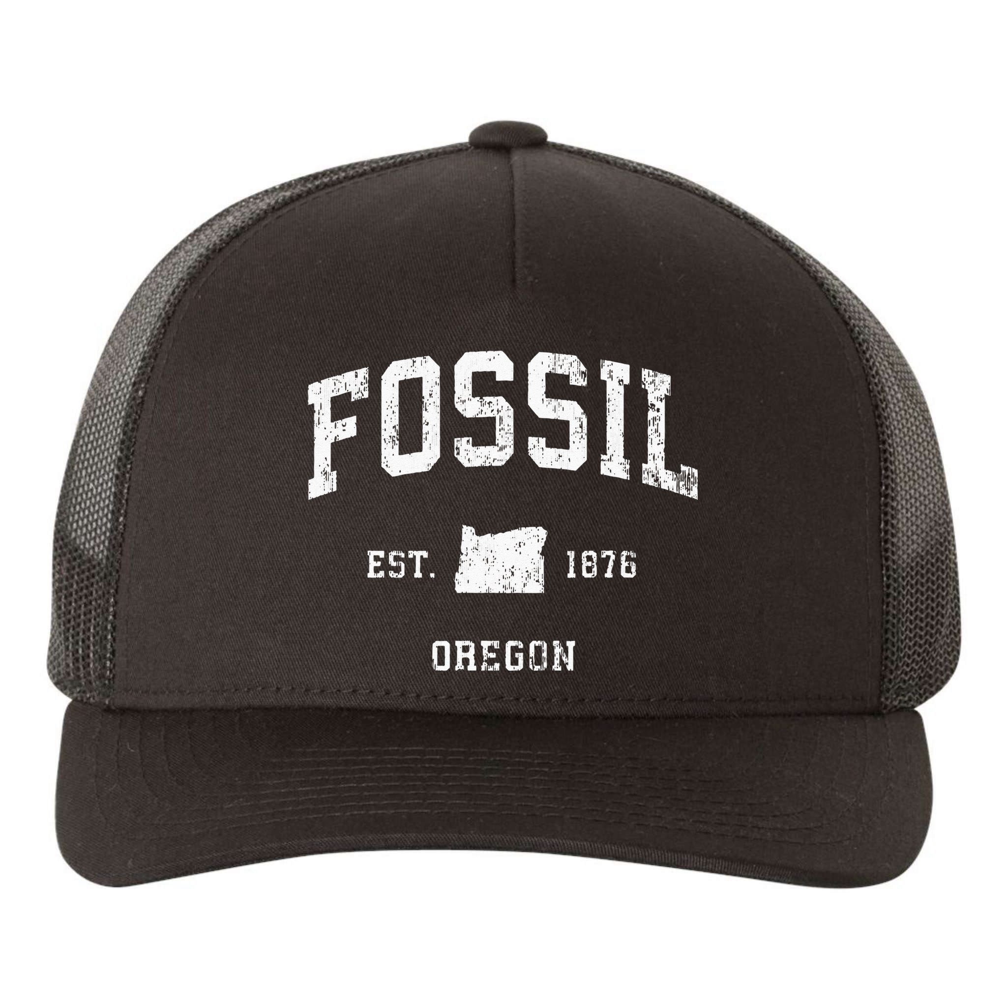 Fossil Oregon OR Vintage Athletic Sports Yupoong Adult 5-Panel Trucker Hat