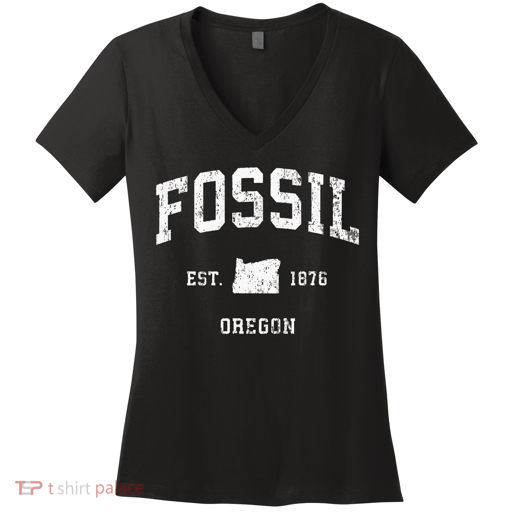 Fossil Oregon OR Vintage Athletic Sports Women's V-Neck T-Shirt