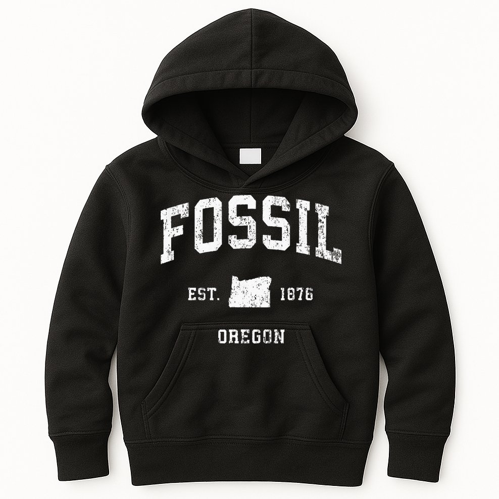 Fossil Oregon OR Vintage Athletic Sports Kids Hoodie