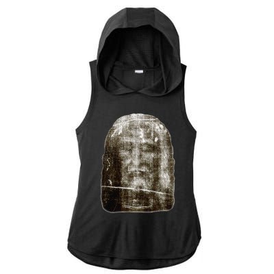 Face Of Our Lord Jesus Christ From The Holy Shroud Of Turin Ladies PosiCharge Tri-Blend Wicking Draft Hoodie Tank