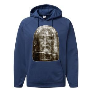 Face Of Our Lord Jesus Christ From The Holy Shroud Of Turin Performance Fleece Hoodie