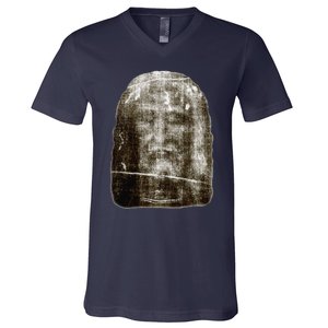 Face Of Our Lord Jesus Christ From The Holy Shroud Of Turin V-Neck T-Shirt