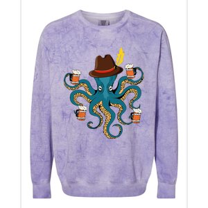 Funny Oktoberfest Octopus With Beer German Hat Oktoberfest Colorblast Crewneck Sweatshirt