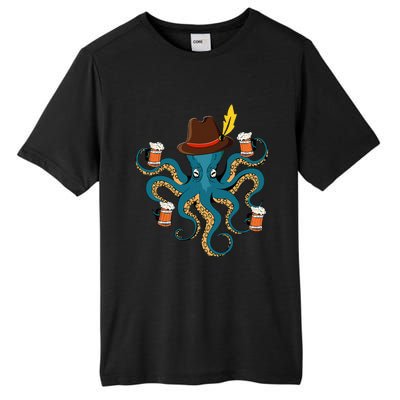 Funny Oktoberfest Octopus With Beer German Hat Oktoberfest Tall Fusion ChromaSoft Performance T-Shirt