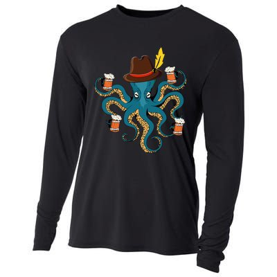 Funny Oktoberfest Octopus With Beer German Hat Oktoberfest Cooling Performance Long Sleeve Crew