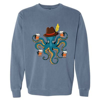 Funny Oktoberfest Octopus With Beer German Hat Oktoberfest Garment-Dyed Sweatshirt