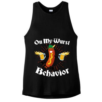 Funny Oktoberfest On My Wurst Behavior Ladies PosiCharge Tri-Blend Wicking Tank