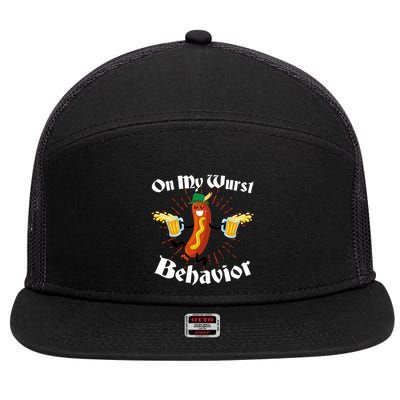 Funny Oktoberfest On My Wurst Behavior 7 Panel Mesh Trucker Snapback Hat