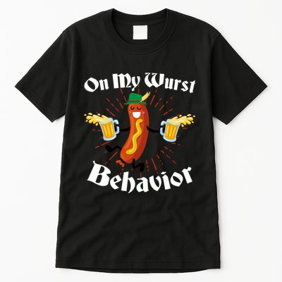 Funny Oktoberfest On My Wurst Behavior Tall T-Shirt