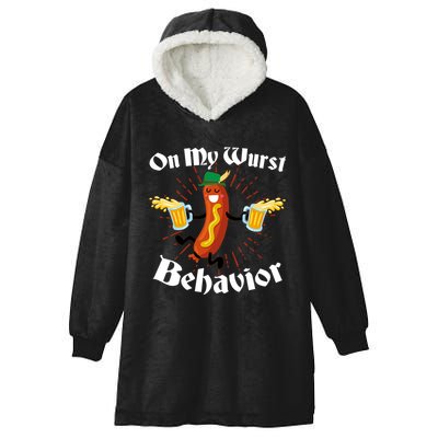 Funny Oktoberfest On My Wurst Behavior Hooded Wearable Blanket