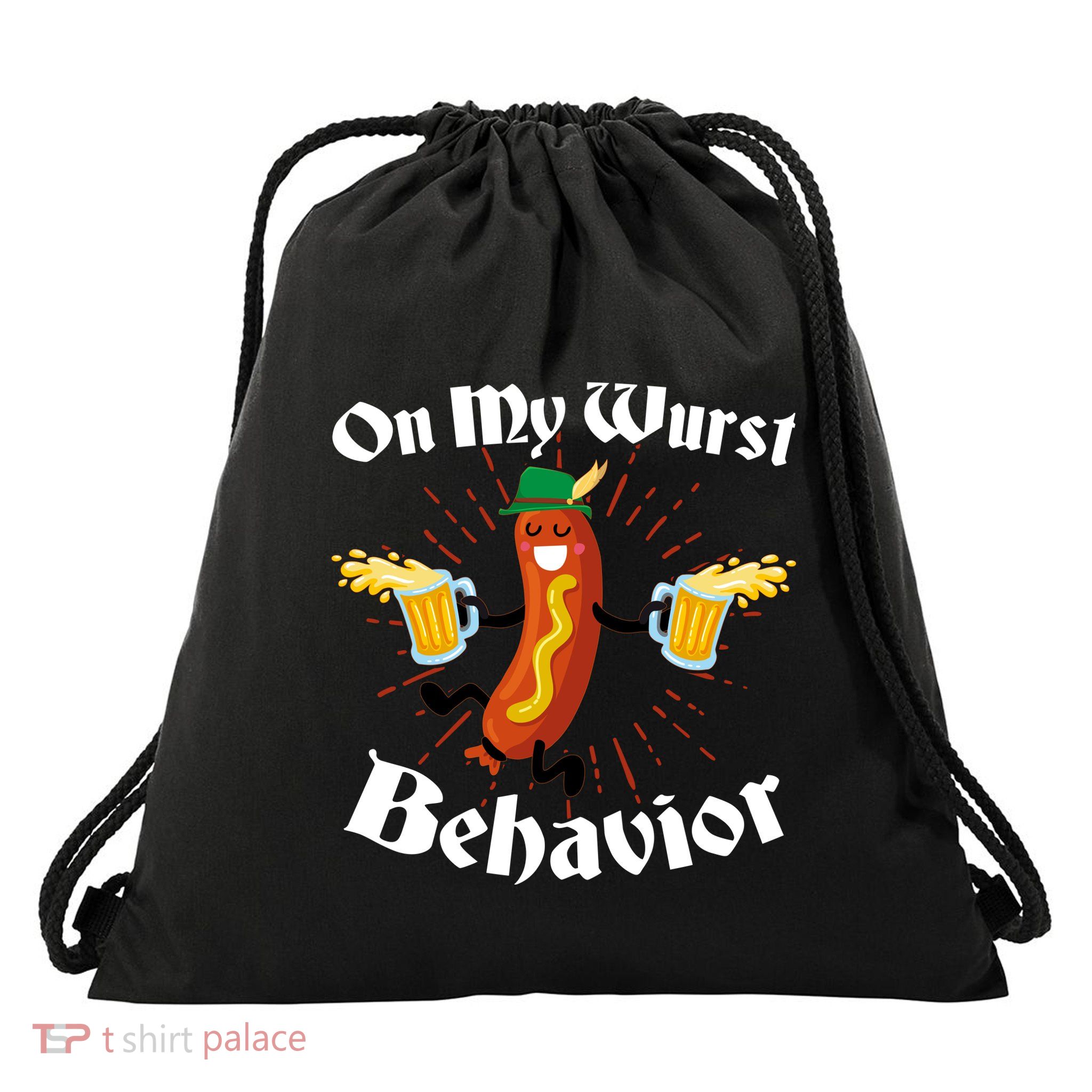 Funny Oktoberfest On My Wurst Behavior Drawstring Bag