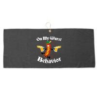 Funny Oktoberfest On My Wurst Behavior Large Microfiber Waffle Golf Towel