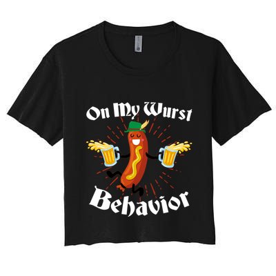 Funny Oktoberfest On My Wurst Behavior Crop Top