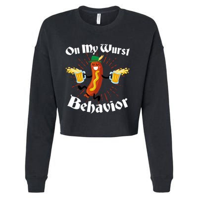 Funny Oktoberfest On My Wurst Behavior Cropped Pullover Crew