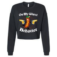 Funny Oktoberfest On My Wurst Behavior Cropped Pullover Crew