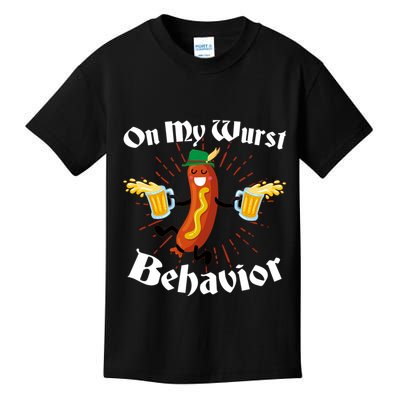 Funny Oktoberfest On My Wurst Behavior Kids T-Shirt