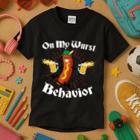 Funny Oktoberfest On My Wurst Behavior Kids T-Shirt