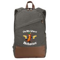 Funny Oktoberfest On My Wurst Behavior Cotton Canvas Backpack