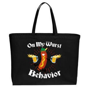 Funny Oktoberfest On My Wurst Behavior Cotton Canvas Jumbo Tote