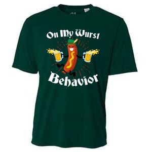 Funny Oktoberfest On My Wurst Behavior Cooling Performance Crew T-Shirt