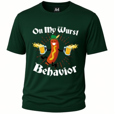 Funny Oktoberfest On My Wurst Behavior Cooling Performance Crew T-Shirt