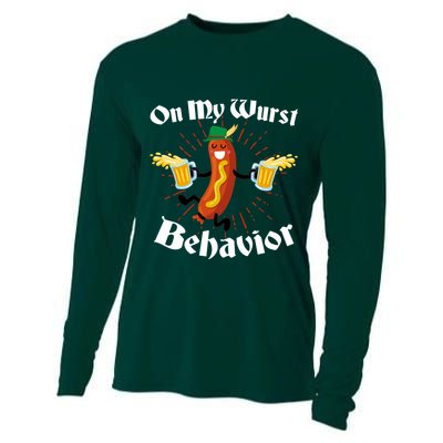 Funny Oktoberfest On My Wurst Behavior Cooling Performance Long Sleeve Crew