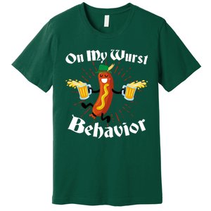 Funny Oktoberfest On My Wurst Behavior Premium T-Shirt